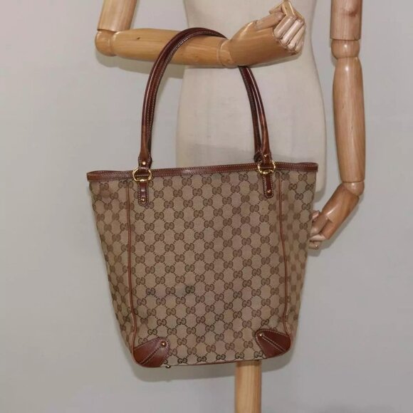 GUCCI GG Canvas Tote Bag Beige Gold 161128 Auth - Picture 1 of 16